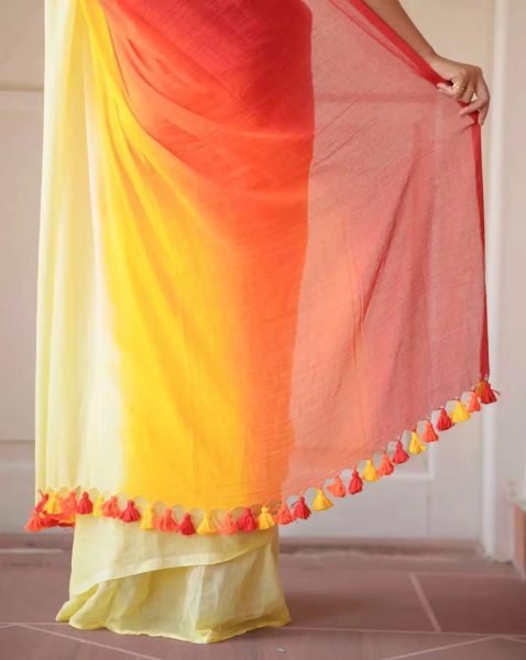 Multicolor Striped Cotton Linen Printed Saree Printed Sarees