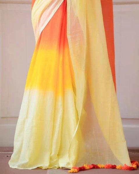 Multicolor Striped Cotton Linen Printed Saree Printed Sarees