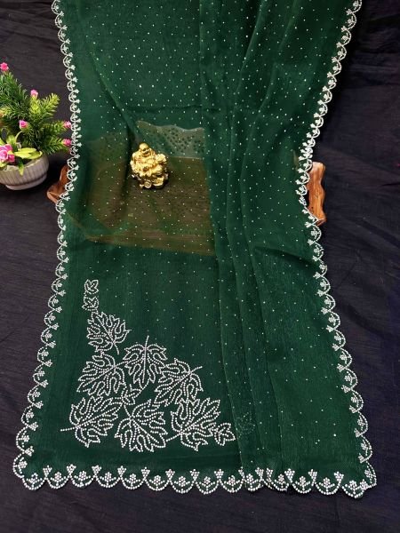 New Arrival Zarkan Work Chiffon Saree with Unstitched Blouse Piece for Women Saree
