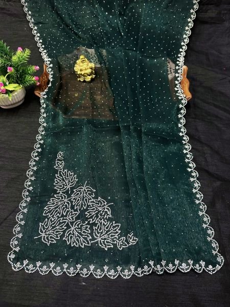 New Arrival Zarkan Work Chiffon Saree with Unstitched Blouse Piece for Women Saree