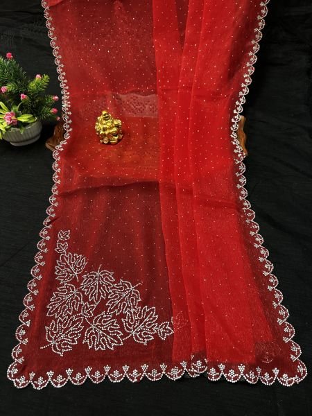 New Arrival Zarkan Work Chiffon Saree with Unstitched Blouse Piece for Women Saree