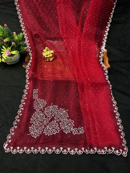 New Arrival Zarkan Work Chiffon Saree with Unstitched Blouse Piece for Women Saree