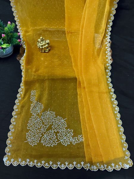 New Arrival Zarkan Work Chiffon Saree with Unstitched Blouse Piece for Women Saree
