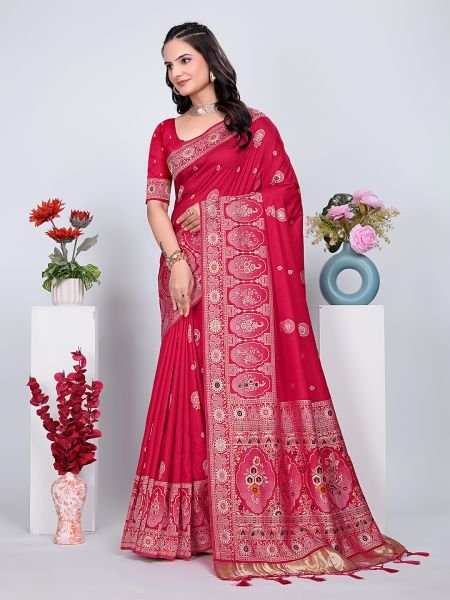 Patola Silk Saree with Traditional Pallu and Tassel Border Banarasi Sarees