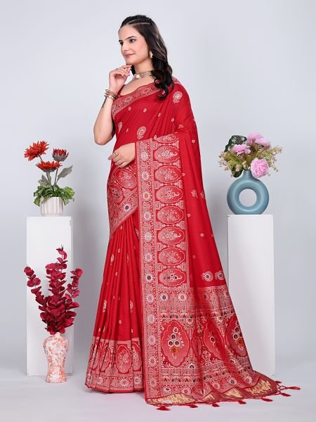 Patola Silk Saree with Traditional Pallu and Tassel Border Banarasi Sarees