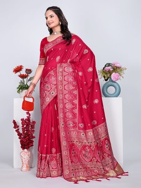 Patola Silk Saree with Traditional Pallu and Tassel Border Banarasi Sarees