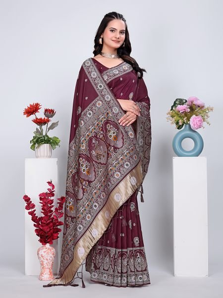 Patola Silk Saree with Traditional Pallu and Tassel Border Banarasi Sarees