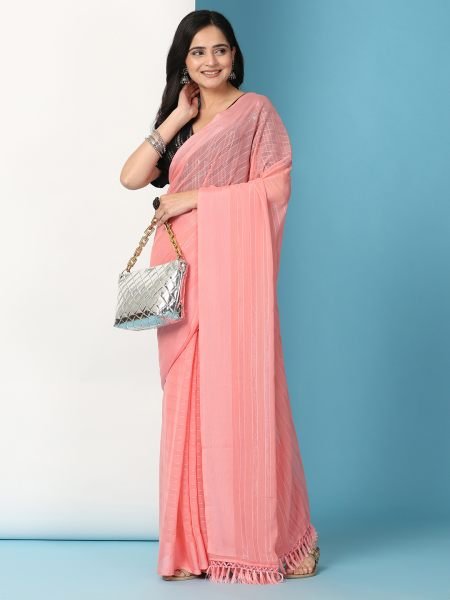 Peach Ready To Wear Chiffon Saree With Stitched Blouse Ready To Wear Sarees