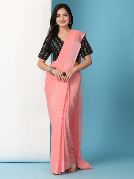 Peach Ready To Wear Chiffon Saree With Stitched Blouse Ready To Wear Sarees