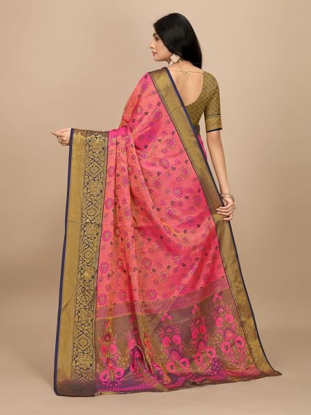 Pink Pure Silk Fabric Woven Jacquard     Dharmavaram Pattu Tradition Designer Sarees