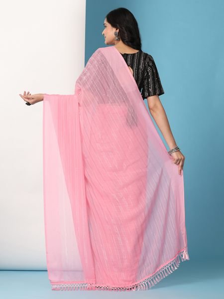 Pink Ready To Wear Chiffon Saree With Stitched Blouse Ready To Wear Sarees