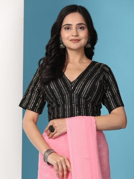 Pink Ready To Wear Chiffon Saree With Stitched Blouse Ready To Wear Sarees