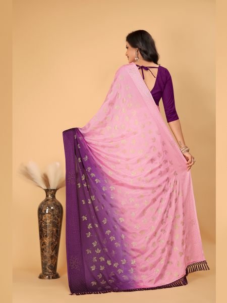 Pink   Wine Diamond Work Zari Butta Party Wear Saree  Designer Sarees