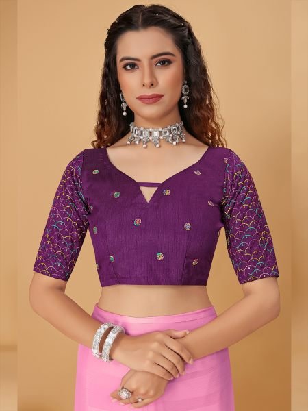 Pink   Wine Plain Satin Striped Georgette Saree Designer Sarees