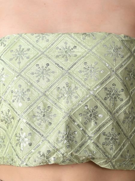 Pista Chic Party Wear A Modern Chinon Solid Saree with an Embroidered Lace Border Designer Sarees