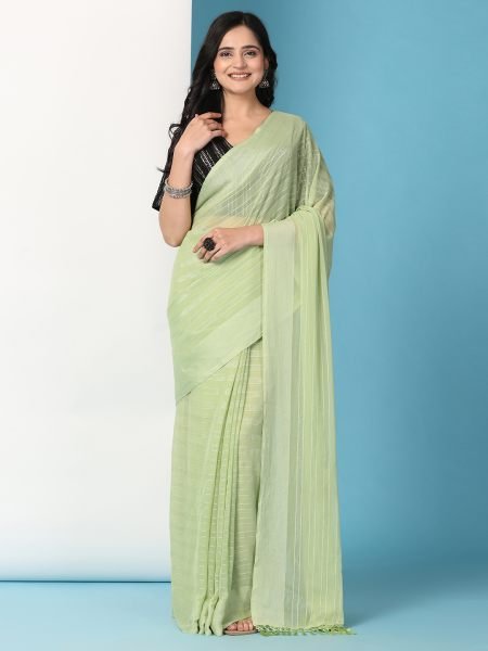 Pista Ready To Wear Chiffon Saree With Stitched Blouse Ready To Wear Sarees