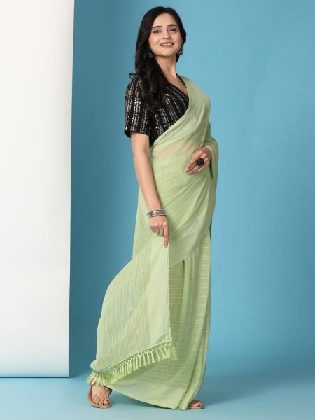 Pista Ready To Wear Chiffon Saree With Stitched Blouse Ready To Wear Sarees