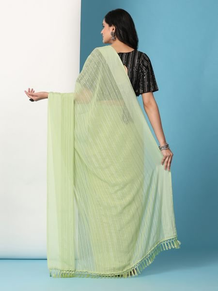Pista Ready To Wear Chiffon Saree With Stitched Blouse Ready To Wear Sarees