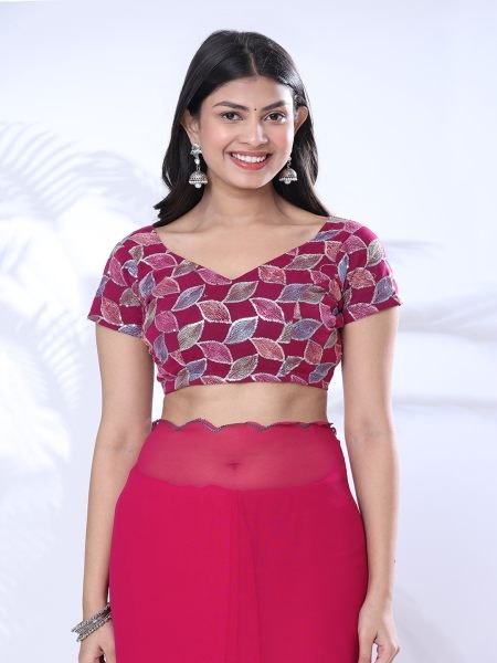 Georgette Scallop Border Red Saree With Embroidery Blouse	 Designer Sarees