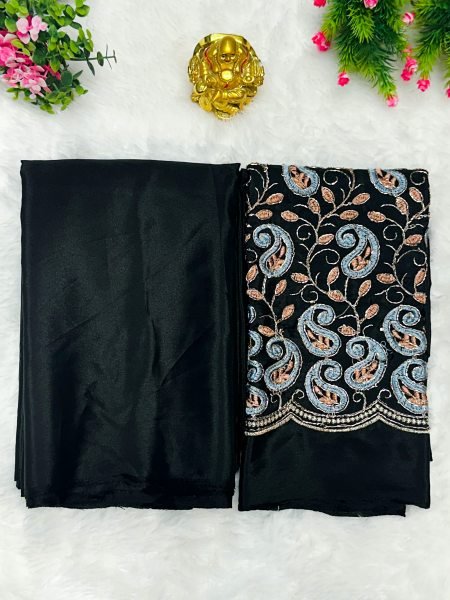 Plain Solid Silk Saree with Embroidered Thread   Bead Work Blouse   Elegant Festival   Party Wear Saree Daily Deals
