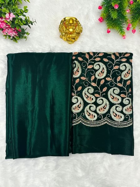 Plain Solid Silk Saree with Embroidered Thread   Bead Work Blouse   Elegant Festival   Party Wear Saree Daily Deals