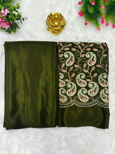 Plain Solid Silk Saree with Embroidered Thread   Bead Work Blouse   Elegant Festival   Party Wear Saree Daily Deals