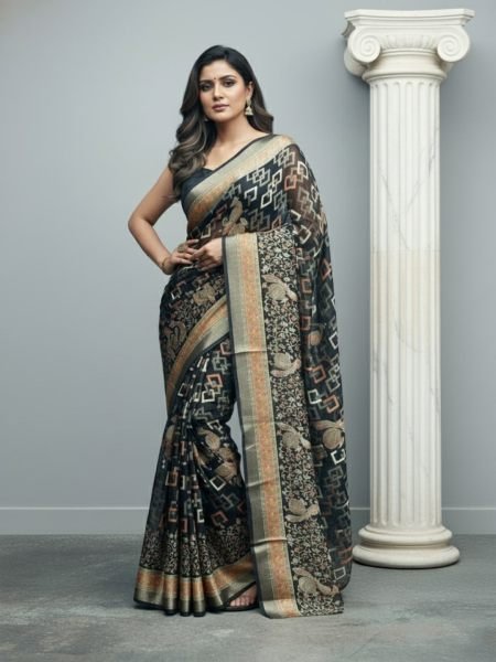 Premium Brasso Chiffon Saree with Intricate Woven Design Printed Sarees