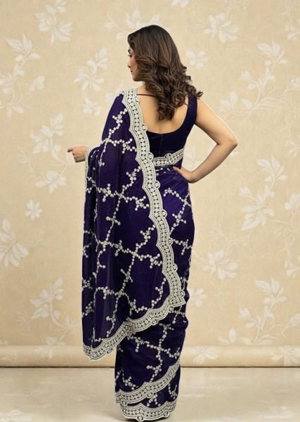 Premium Chiffon Satin Silk Saree with All Over Lehriya Sequin Work   Scalloped Embroidered Border Designer Sarees