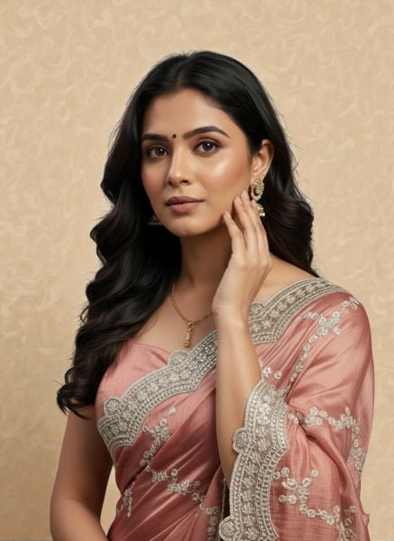 Premium Chiffon Satin Silk Saree with All Over Lehriya Sequin Work   Scalloped Embroidered Border Designer Sarees