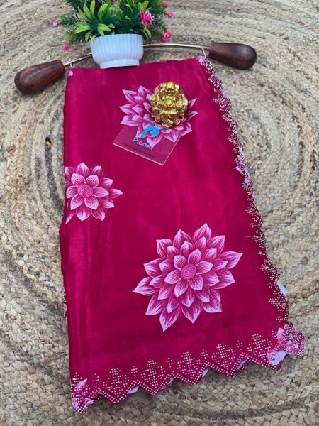 Printed Chinon Saree with Sparkling Siroksi Diamond Work Border Daily Deals