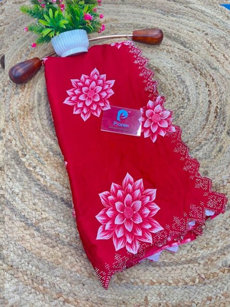 Printed Chinon Saree with Sparkling Siroksi Diamond Work Border Daily Deals