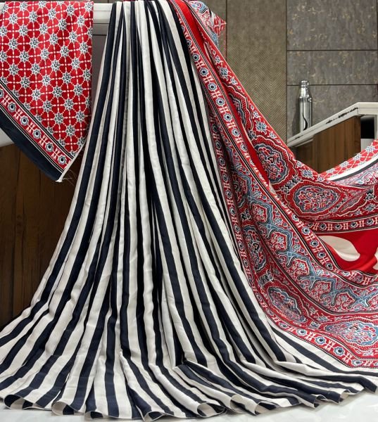 Printed Satin Saree with Unstitched Blouse Piece Daily Deals