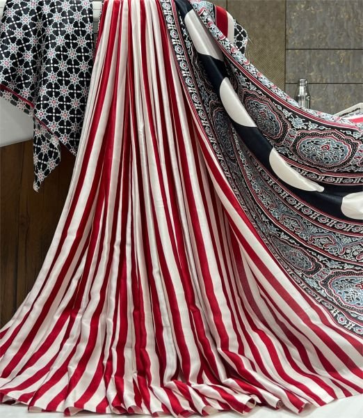 Printed Satin Saree with Unstitched Blouse Piece Daily Deals
