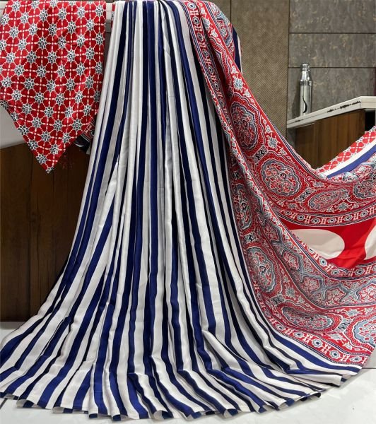 Printed Satin Saree with Unstitched Blouse Piece Daily Deals