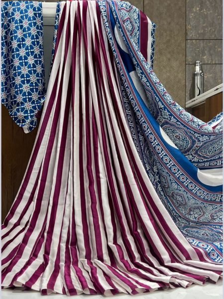 Printed Satin Saree with Unstitched Blouse Piece Daily Deals
