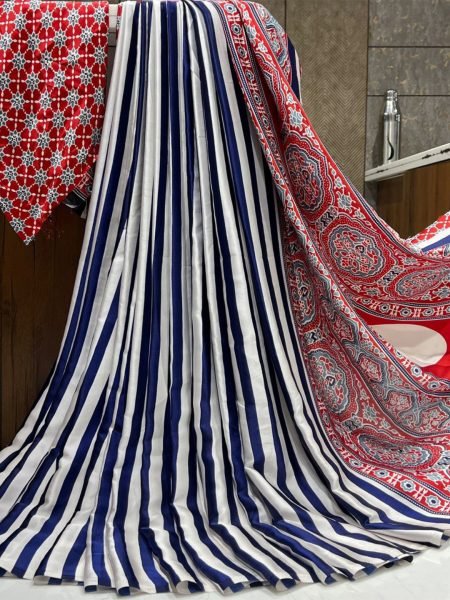 Printed Satin Saree with Unstitched Blouse Piece Daily Deals