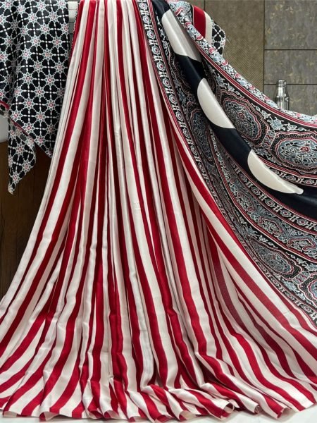 Printed Satin Saree with Unstitched Blouse Piece Daily Deals