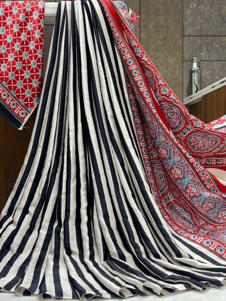 Printed Satin Saree with Unstitched Blouse Piece Printed Sarees