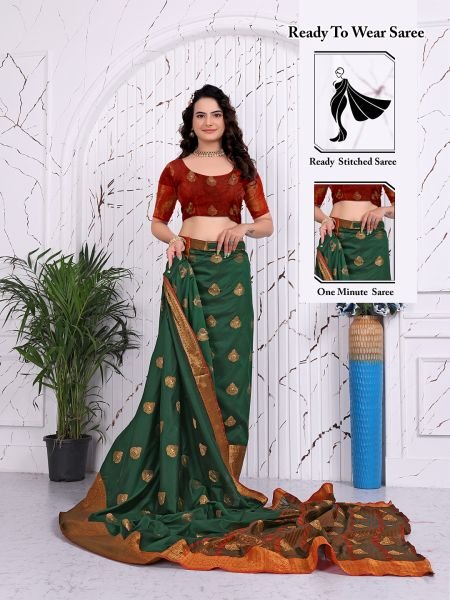 Pure Banarasi Silk Ready to Wear Saree with Jacquard   Woven Weaving Work Daily Deals