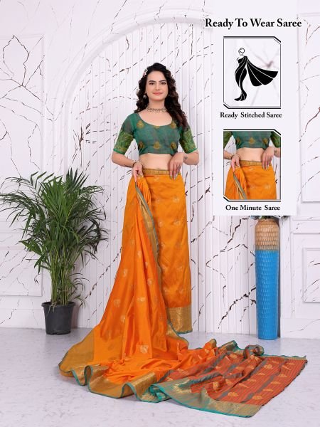 Pure Banarasi Silk Ready to Wear Saree with Jacquard   Woven Weaving Work Daily Deals