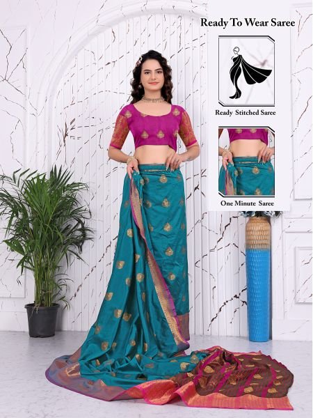 Pure Banarasi Silk Ready to Wear Saree with Jacquard   Woven Weaving Work Saree