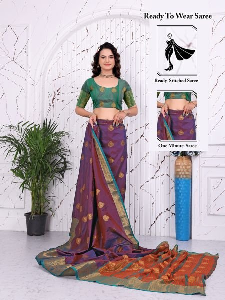 Pure Banarasi Silk Ready to Wear Saree with Jacquard   Woven Weaving Work Daily Deals