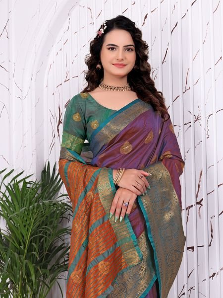 Pure Banarasi Silk Ready to Wear Saree with Jacquard   Woven Weaving Work Ready To Wear Sarees