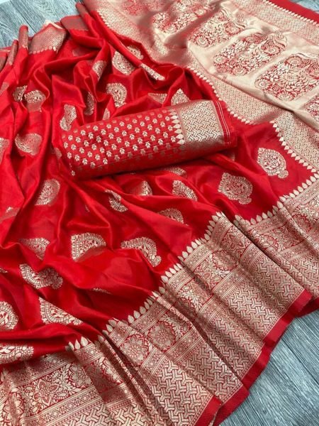 Pure Silk Jacquard Woven Red Banarasi Saree Banarasi Sarees