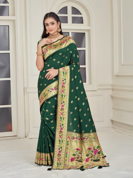 Pure Silk Paithani Zari Woven Green Saree Sale