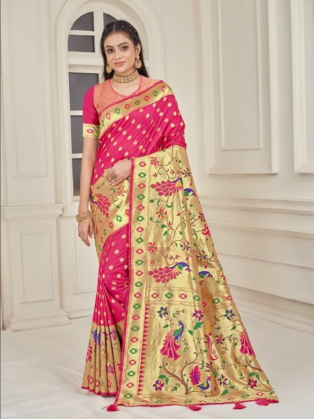 Pure Silk Paithani Zari Woven Pink Saree Sale