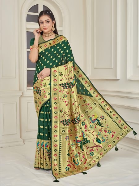 Pure Silk Paithani Zari Woven Green Saree Sale