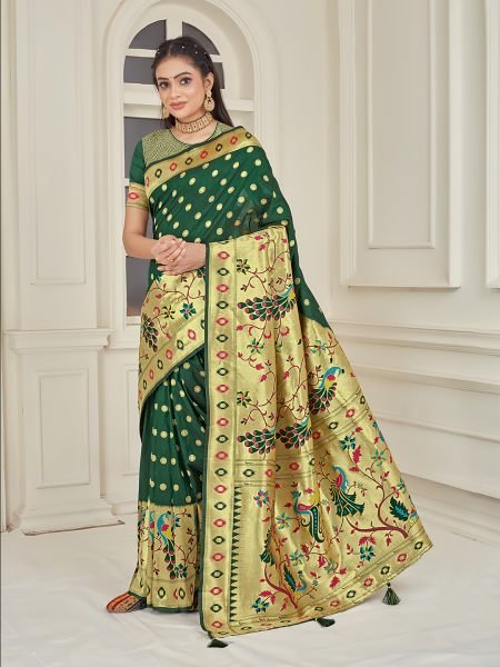 Pure Silk Paithani Zari Woven Green Saree Designer Sarees