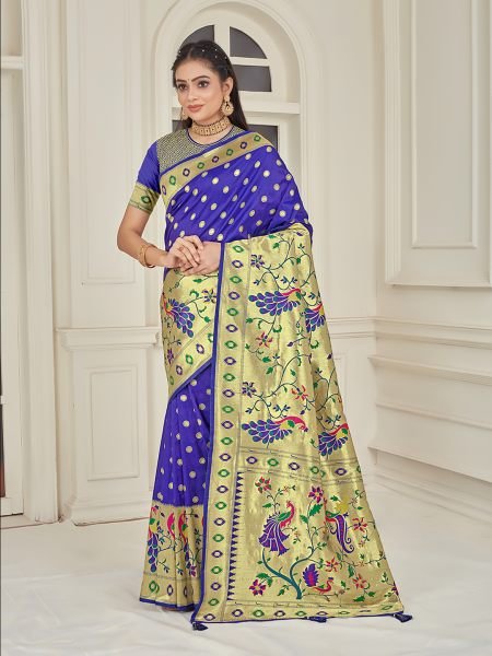 Pure Silk Paithani Zari Woven Blue Saree Designer Sarees