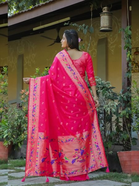 Pure Silk Paithani Zari Woven Rani Saree Designer Sarees